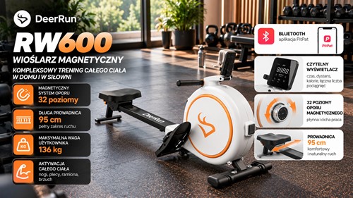 Wioślarz magnetyczny Deer Run RW600 (biały)