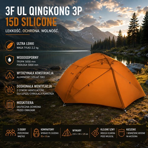 Namiot kempingowy 3 - osobowy 3F UL Qingkong 3P 15D Silicone pomarańczowy