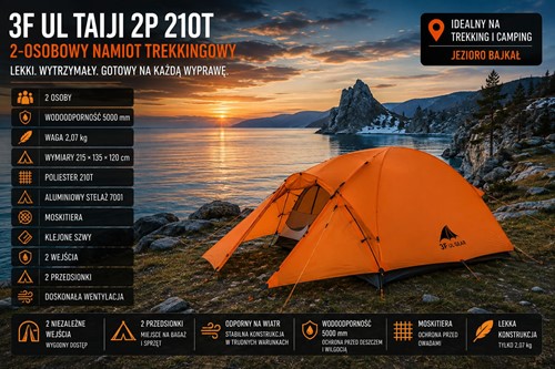 Namiot kempingowy 2 - osobowy 3F UL Taiji 2P 210T pomarańczowy