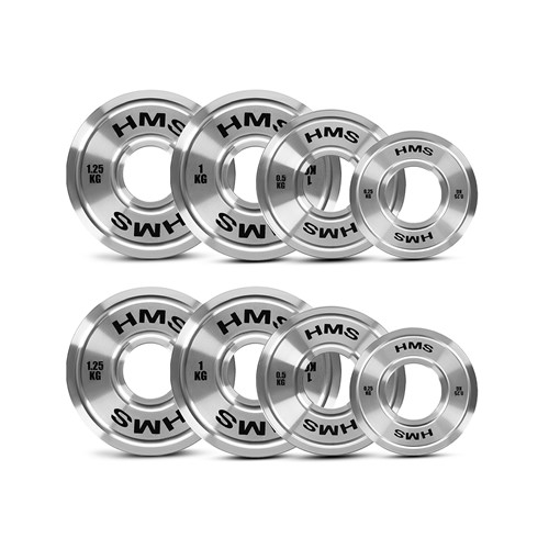 Zestaw stalowych talerzy olimpijskich kalibrowanych HMS TOS 2 x 10 - 25 kg (140 kg)