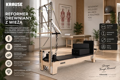 Reformer Drewniany z Wieżą Krause Fitness