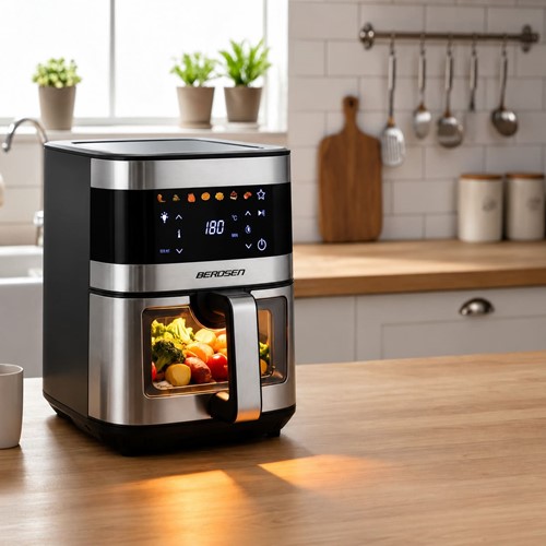 Frytkownica beztłuszczowa Air fryer duża frytownica 9,1l Berdsen 1700 W BD-656 srebrna