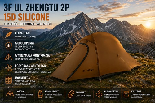 Namiot kempingowy 2 - osobowy 3F UL Zhengtu 2P 15D Silicone zielony