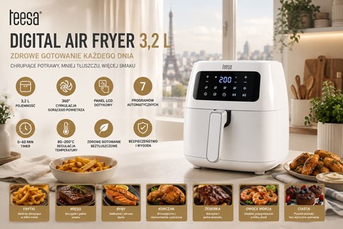 Frytkownica beztłuszczowa TEESA DIGITAL AIR FRYER 3,2L WHITE