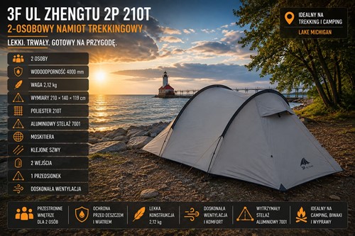 Namiot kempingowy 2 - osobowy 3F UL Zhengtu 2P 210T szary