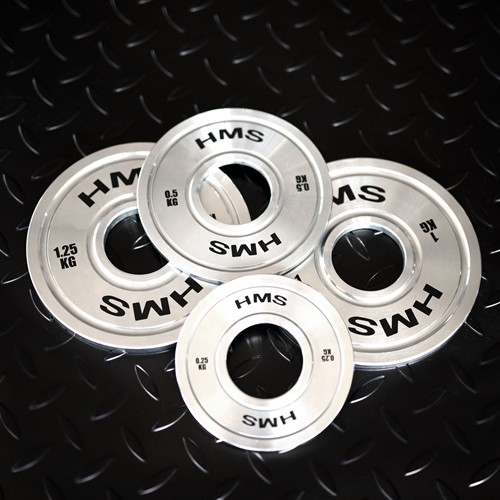 Zestaw stalowych talerzy olimpijskich kalibrowanych HMS TOS 2 x 10 - 25 kg (140 kg)