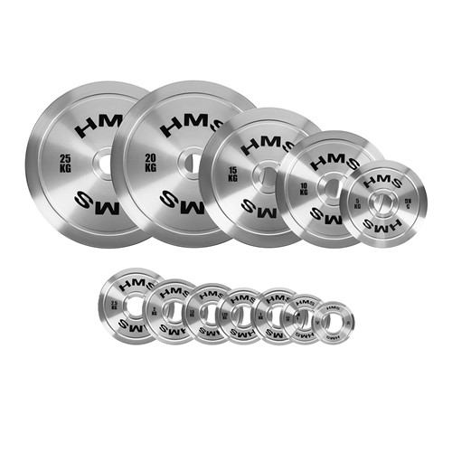 Zestaw stalowych talerzy olimpijskich kalibrowanych HMS TOS 2 x 0.25 - 25 kg (168 kg)