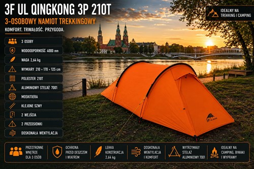Namiot kempingowy 3 - osobowy 3F UL Qingkong 3P 210T pomarańczowy