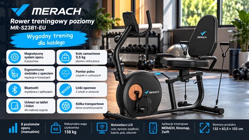 Rower treningowy poziomy MERACH MR-S23B1-EU (czarny)