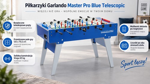 Stół do gry piłkarzyki Garlando Master Pro Blue Telescopic