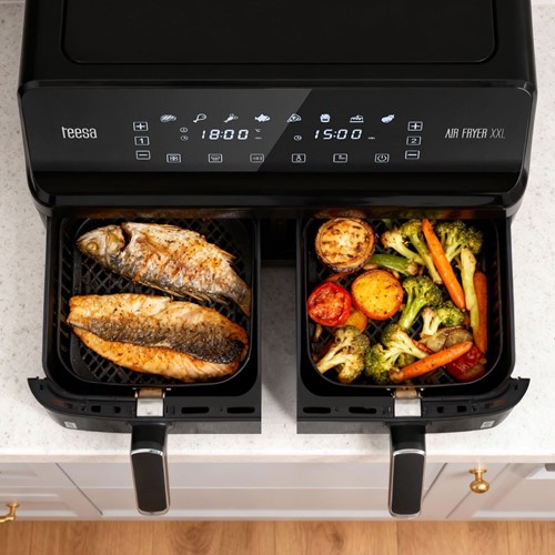 Frytkownica beztłuszczowa TEESA AIR FRYER DUAL POT XXL 8L 2700W