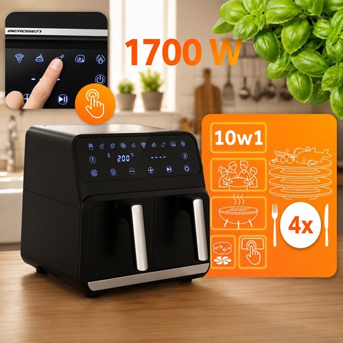Frytkownica beztłuszczowa Air fryer frytownica XXL 8l dwukomorowa Berdsen BD-653 czarno-srebrna