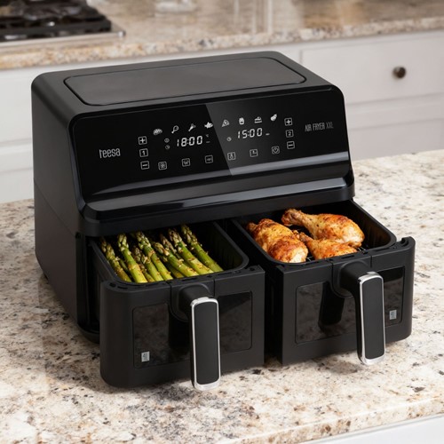 Frytkownica beztłuszczowa TEESA AIR FRYER DUAL POT XXL 8L 2700W