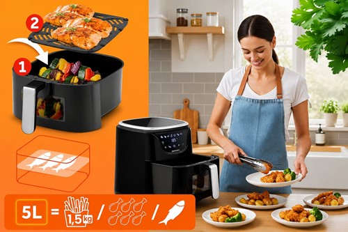 Frytkownica beztłuszczowa Air fryer frytownica 5l BD-652 czarno-srebrna