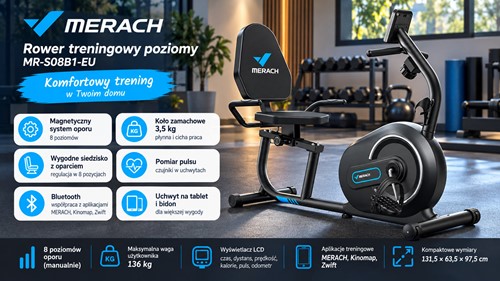 Rower treningowy poziomy MERACH MR-S08B1-EU (czarny)