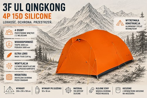 Namiot 4 - osobowy 3F UL Qingkong 4P 15D Silicone pomarańczowy
