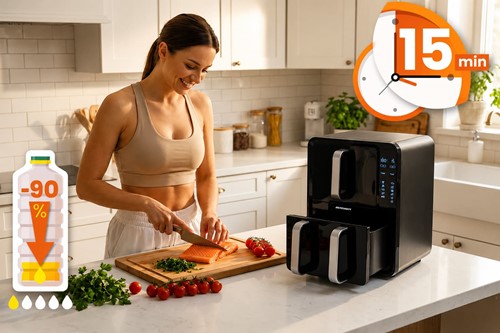Frytkownica beztłuszczowa dwukomorowa pionowa 12 l Air fryer frytownica Berdsen 2800W BD-664