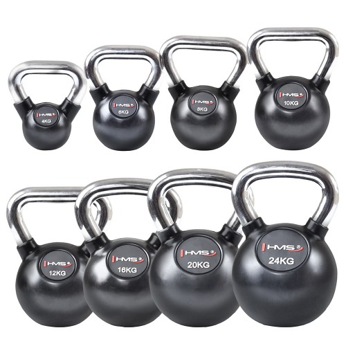 KETTLEBELL ŻELIWNY KGC OGUMOWANY UCHWYT CHROM HMS