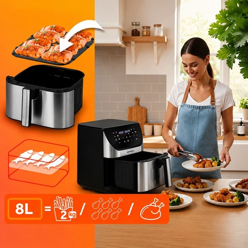 Frytkownica beztłuszczowa Air fryer frytownica 8l Berdsen 1700W BD-659 srebrna
