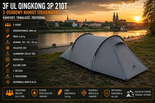 Namiot kempingowy 3 - osobowy 3F UL Qingkong 3P 210T szary