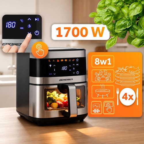 Frytkownica beztłuszczowa Air fryer duża frytownica 9,1l Berdsen 1700 W BD-656 srebrna