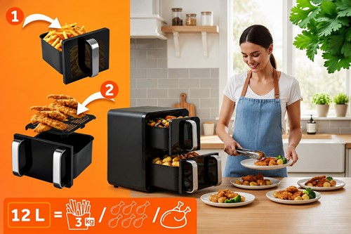 Frytkownica beztłuszczowa dwukomorowa pionowa 12 l Air fryer frytownica Berdsen 2800W BD-664