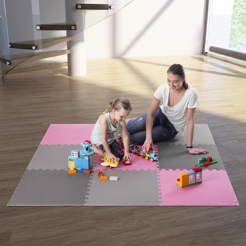 Mata puzzle One Fitness MP10 PINK-GREY (9 elementów)