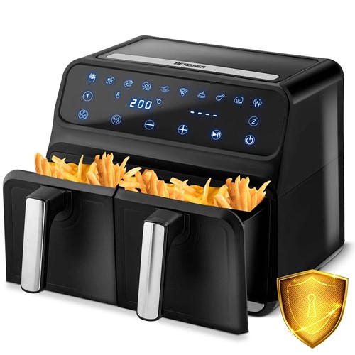Frytkownica beztłuszczowa Air fryer frytownica XXL 8l dwukomorowa Berdsen BD-653 czarno-srebrna