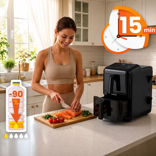 Frytkownica beztłuszczowa dwukomorowa pionowa 11.6 l Air fryer frytownica Berdsen 3000W BD-663