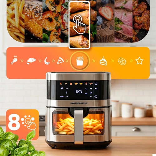 Frytkownica beztłuszczowa Air fryer duża frytownica 9,1l Berdsen 1700 W BD-656 srebrna