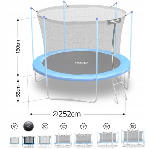 Trampolina ogrodowa NEO SPORT 8FT 252 cm z siatką wewnętrzną