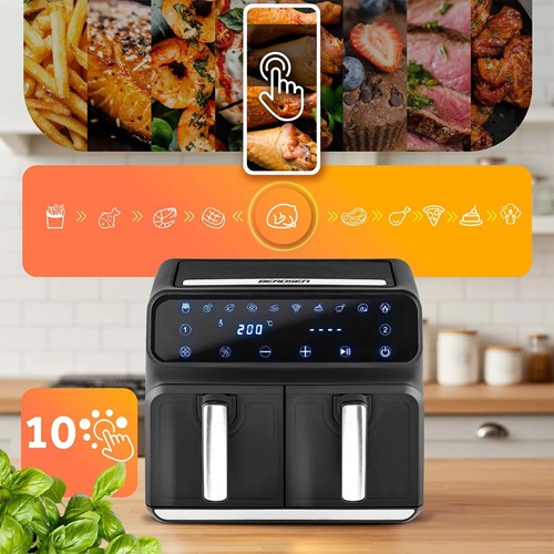 Frytkownica beztłuszczowa Air fryer frytownica XXL 8l dwukomorowa Berdsen BD-653 czarno-srebrna