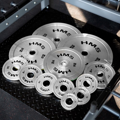 Zestaw stalowych talerzy olimpijskich kalibrowanych HMS TOS 2 x 0.25 - 25 kg (168 kg)