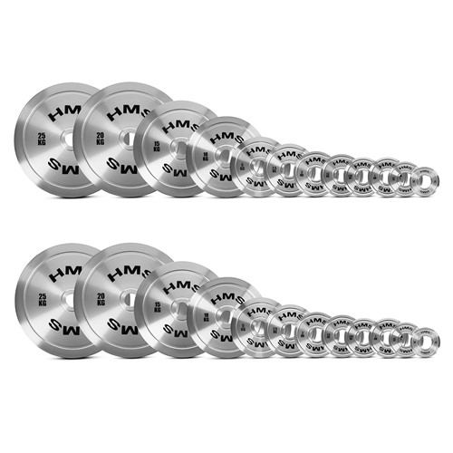 Zestaw stalowych talerzy olimpijskich kalibrowanych HMS TOS 2 x 0.25 - 25 kg (168 kg)