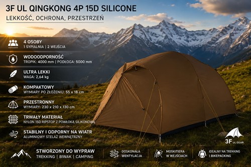 Namiot 4 - osobowy 3F UL Qingkong 4P 15D Silicone zielony