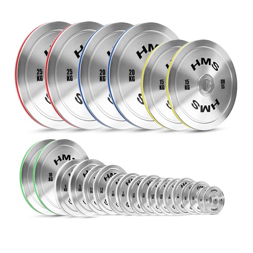 Zestaw stalowych talerzy olimpijskich kalibrowanych HMS TOS 2 x 0.25 - 25 kg (168 kg)